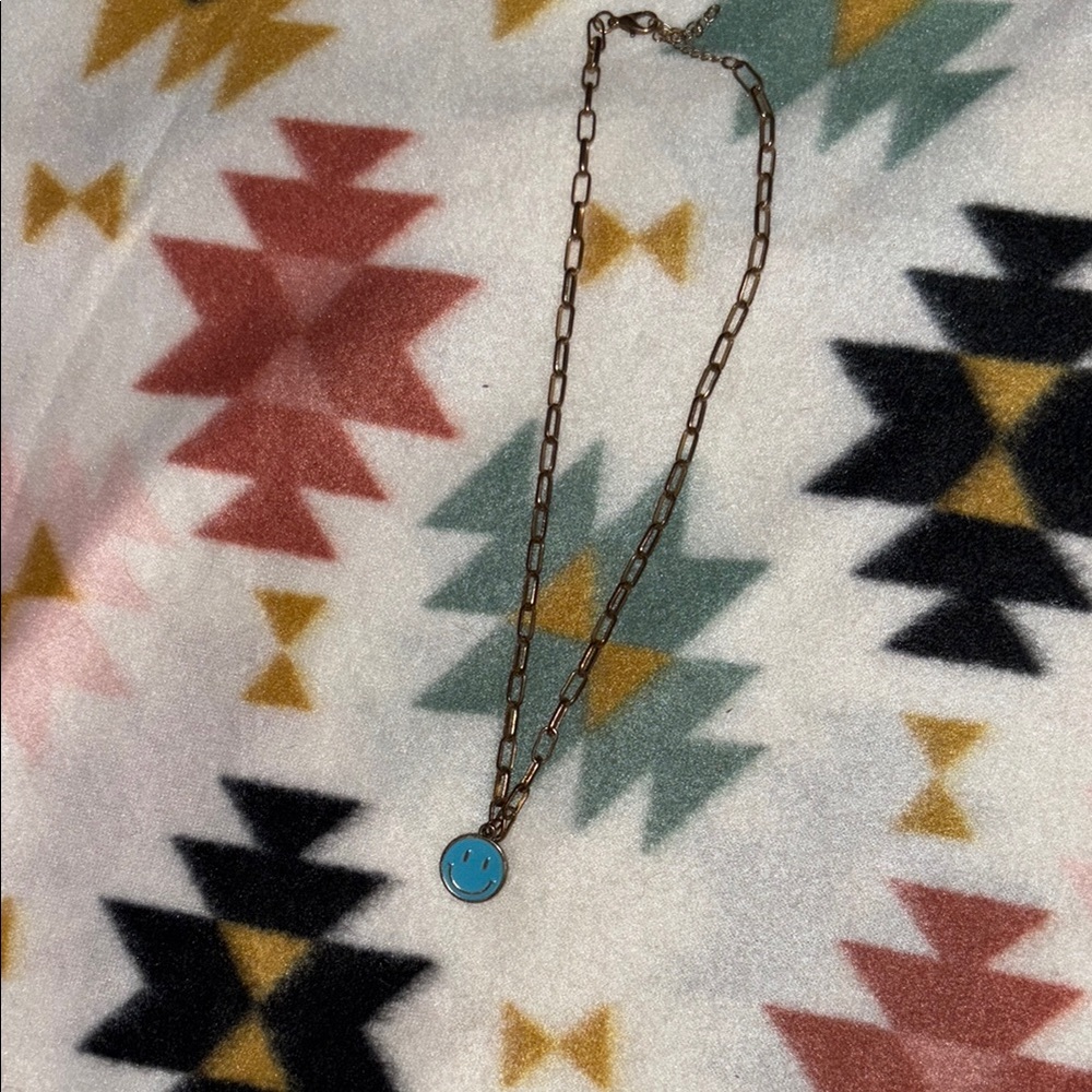 Gold Chain Necklace with Blue Pendant